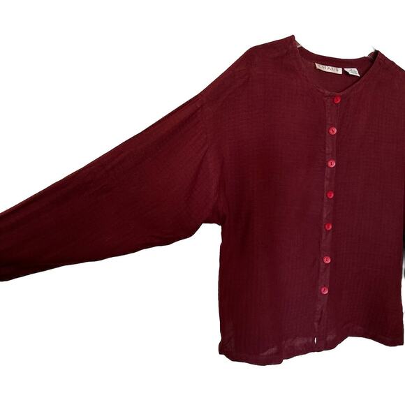 Vintage 100% Silk Top Blouse Red Button Up Long Sleeve Sz S Preppy Lightweight - Picture 3 of 11